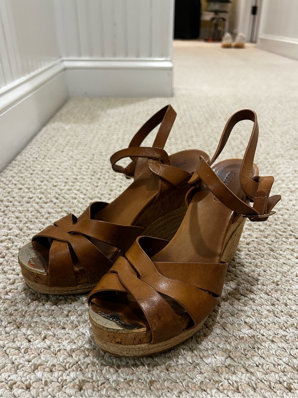 Jimmy Choo Pallet Tan Leather Platform Espadrille Wedges